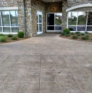 Marriott Courtyard Asheville Airport Receives Bomanite Stamped Concrete English Sidewalk Slate Entryway and Running Bond Used Brick Terrace in North Carolina