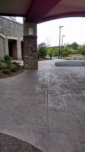 Marriott Courtyard Asheville Airport Receives Bomanite Stamped Concrete English Sidelwalk Slate Enteryway and Running Bond Used Brick Terrace in North Carolina 