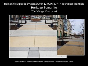 Heitage Bomanite Sandscape Texture Exposed Aggregate Walkway at the Village Courtyard in Fresno California