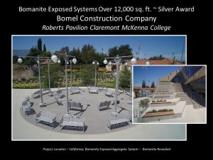 Bomel Construction install of Bomanite Revealed Exposed Aggregate at Roberts Pavilion Claremont McKenna College Campus