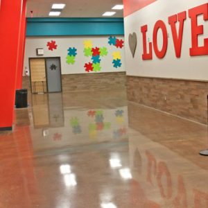 Hope Fellowship Church Brings Color to it's Ministries with Bomanite Custom Polishing Patene Teres Interior Floors and Auditorium Seating