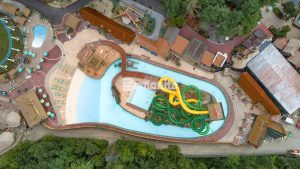Canobie Lake Park, Castaway Island Expansion by Harrington Bomanite, plazas, decking, waterways,stamped with multiple Bomacron Patterns to give that real tiki inspired resort feel.