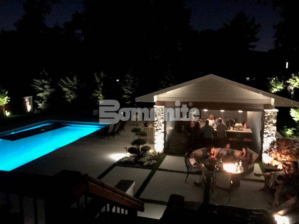 Backyard Landscaped and Designed with Bomanite Concrete Systems, Exposed Aggregate, Bomanite Revealed, Bomanite Antico Process, Bomanite Imprinted Concrete, Bomanite Thin-Set Overlay creating entertaining spaces, courtyards, pool decks and cabanas