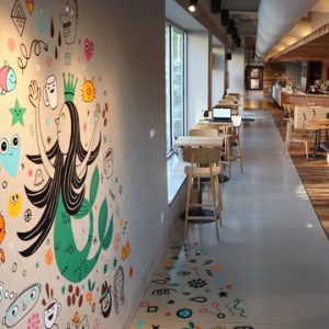 Starbucks Coffeehouse Brookside Creates Community Design with Bomanite Modena SL Polished Concrete Floors in Kansas City installed by Musselman and Hall