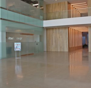 Bomanite VitraFlor Custom Polished Concrete Floors installed by Texas Bomanite at the Cypress Waters Business Complex in Coppell Texas perfect for interior flooring lobbies