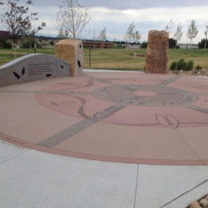 Centennial Center Park located in Colorado is an educational source with a play park that incorporates several Bomanite Decorative Concrete Systems used to inform visitors about the history of Cherry Creek Basin and was installed by Bomanite Licensee Premier Concrete Services.