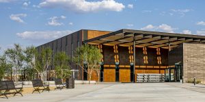 Bomanite Artistic Concrete colored the Bomanite chemically stained concrete wall panels installed by Sundt Construction for the Eastside Regional Park Rec Center known as the Beast Urban Park by the community of El Paso.