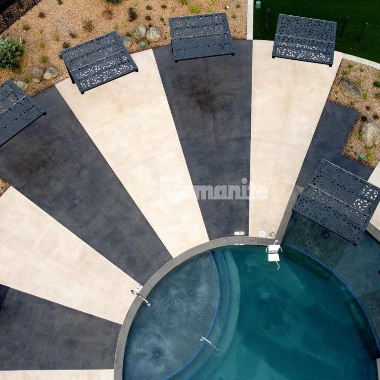 Bomanite licensee Architectural Concrete & Design installed the pool deck area at Icon Apartment Homes at Ferguson Farms in Bozeman, MT, using Bomanite Exposed Aggregate Systems featuring contrasting bands of Bomanite Sandscape Texture and Bomanite Revealed.