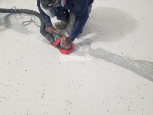 Construction view of Viceroy Santa Monica located in Santa Monica, CA, completes their renovation featuring decorative concrete custom flooring with Bomanite Custom Polishing Systems using Bomanite Modena SL installed by Heritage Bomanite.