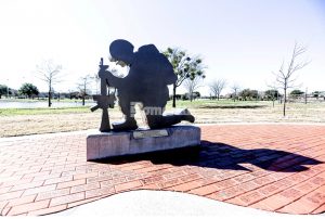 This stunning soldier statue sits within a section of the plaza where bricks are laid in dedication to loves ones who have served in the military.