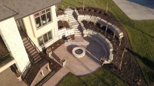 Overhead view of Bomanite Imprint Systems using Bomanite Canyon Stone pattern for a decorative concrete patio in Lincoln, NE, installed by Bomanite Licensee Stephens & Smith Construction.