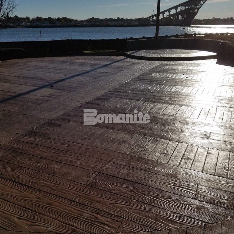 Beyond Concrete installs Bomanite Imprint Systems Boardwalk Pattern at Dennis Collins Park concrete patio areas.