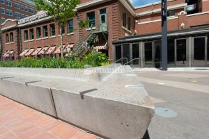 Colorado Hardscapes adds distinct designer touches to McGregor Square by installing Bomanite VitraFlor custom polished concrete benches.