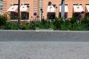 Colorado Hardscapes adds distinct designer touches to McGregor Square by installing Bomanite VitraFlor custom polished concrete benches.
