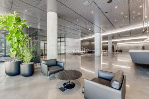 Texas Bomanite installs Bomanite Patène Teres custom polished concrete to transform the flooring in the office tower entry area at The Epic in Dallas, Texas.