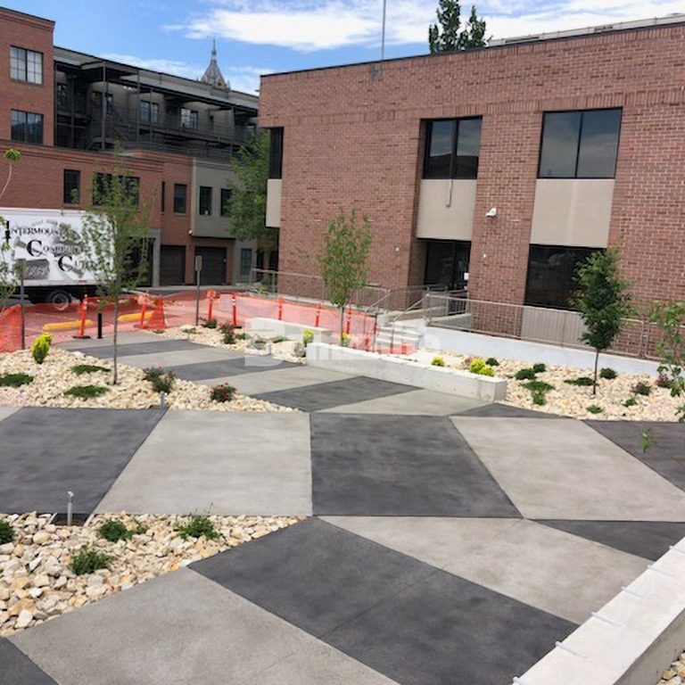 Architectural Concrete & Design installed Bomanite Sandscape Texture decorative concrete in the courtyard of Utah State Board of Education.