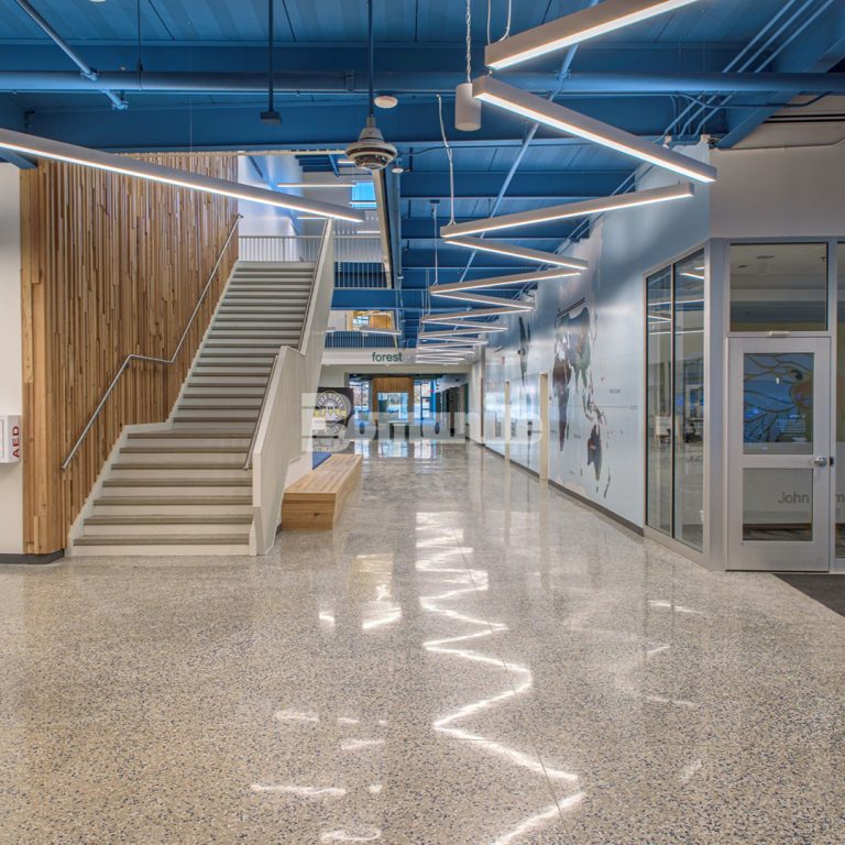 Main entry and stairway using Bomanite Custom Polishing Systems and Bomanite Renaissance installed by Musselman and Hall.