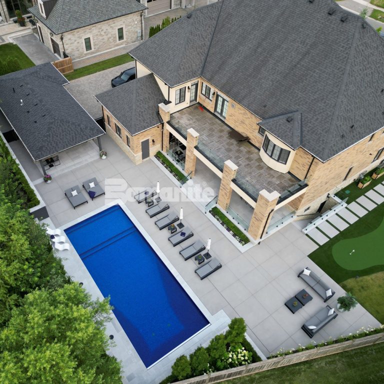 Bomanite Sandscape Refined decorative concrete pool deck and entertainment areas installed by Bomanite Toronto.