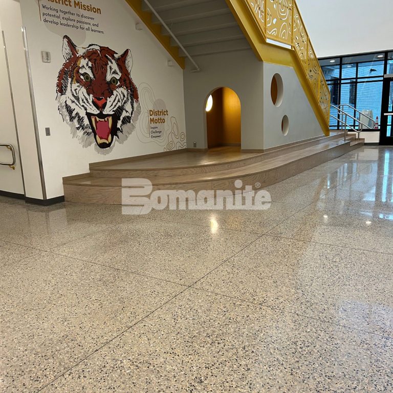 Musselman and Hall installed decorative concrete flooring at Lewis Elementary using Bomanite Renaissance.
