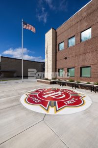 Bomanite Micro-Top and Bomanite Sandscape Texture at Irving Fire Station installed by Texas Bomanite.