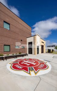 Bomanite Micro-Top and Bomanite Sandscape Texture at Irving Fire Station installed by Texas Bomanite.