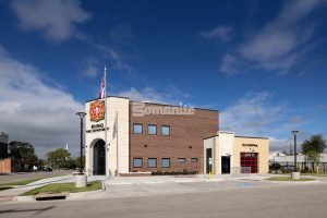 Bomanite Micro-Top and Bomanite Sandscape Texture at Irving Fire Station installed by Texas Bomanite.