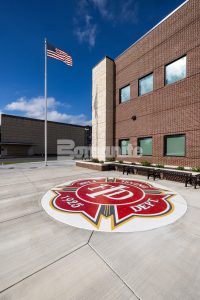 Bomanite Micro-Top and Bomanite Sandscape Texture at Irving Fire Station installed by Texas Bomanite.